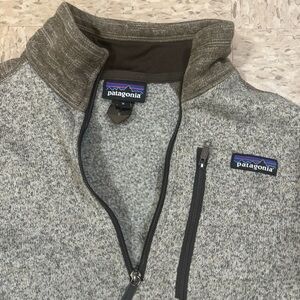 Patagonia Heathered Gray Fleece Jacket with Brown Trim